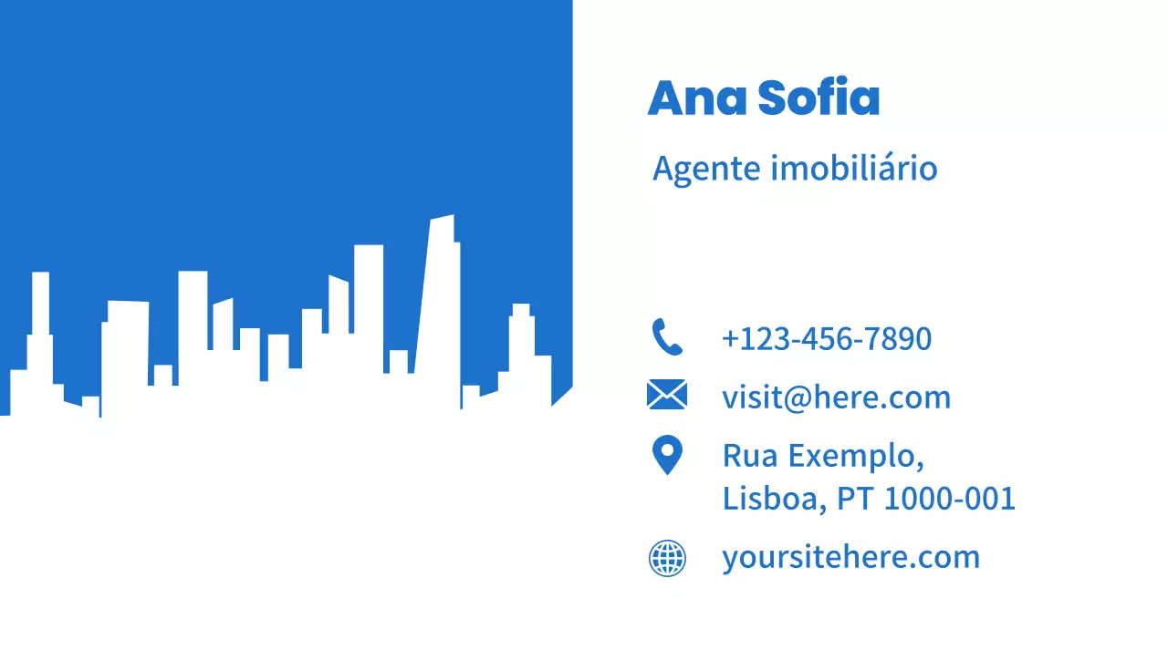 cartão imobiliário moderno azul