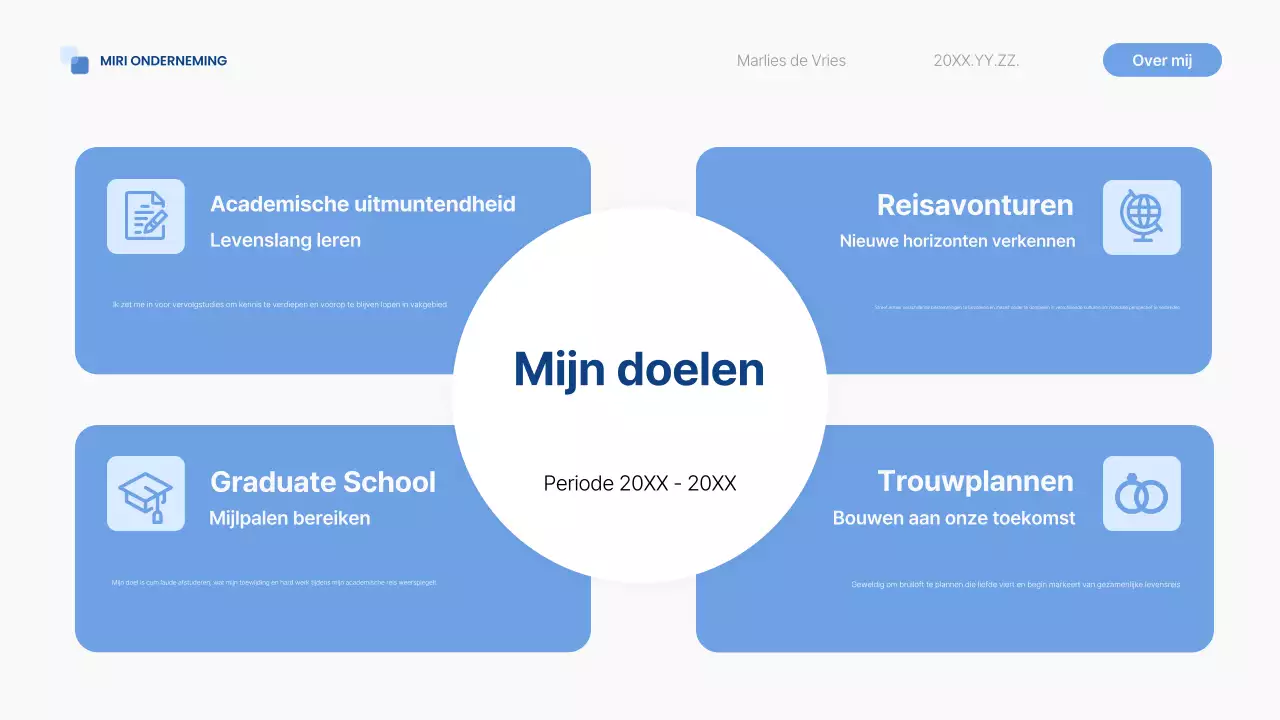 blauwe moderne zelfintroductie pitch