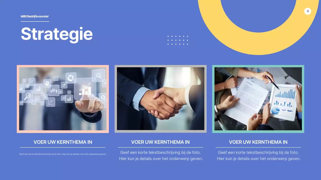 Een voorstel met strakke vormen in blauw en geel