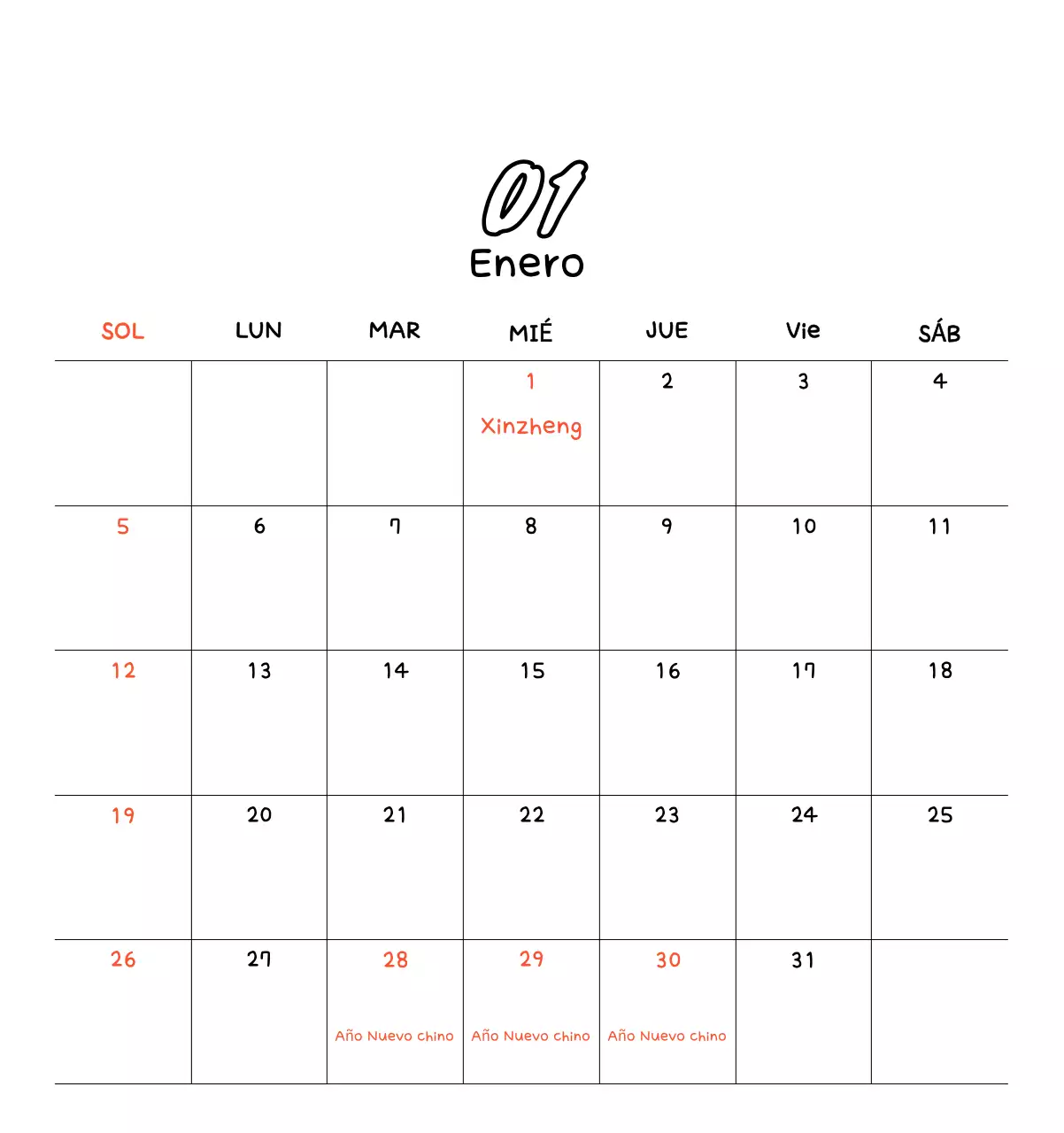 Bonito calendario con fotos de Año Nuevo