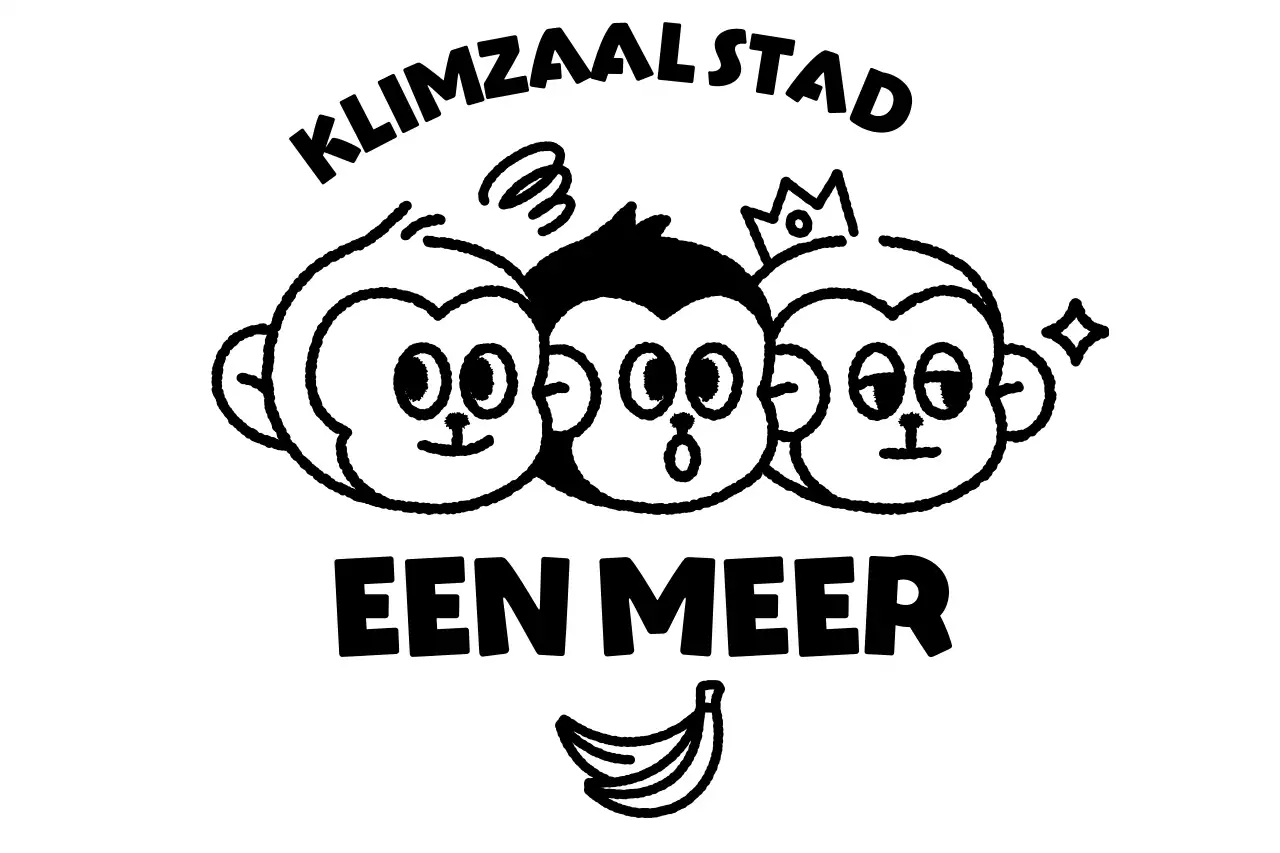 Eenvoudig sportlogo met illustratie van drie schattige aapjes