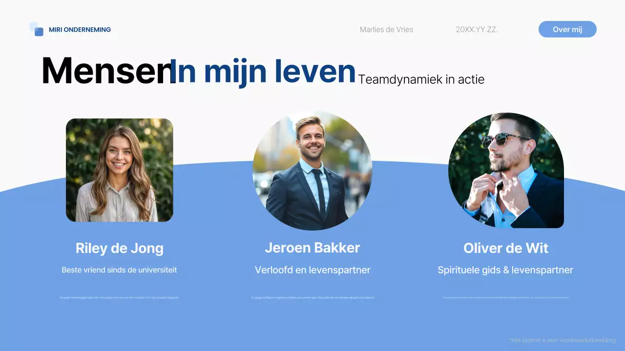 blauwe moderne zelfintroductie pitch