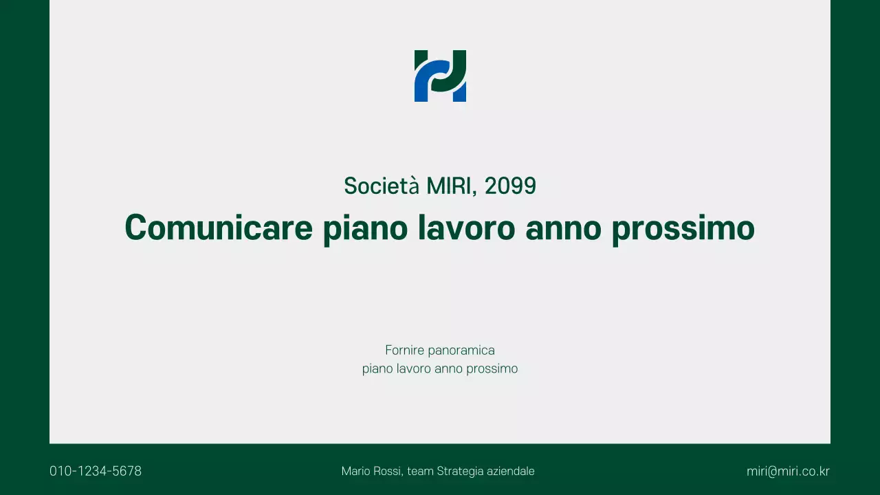 Un piano aziendale pulito, verde e grigio per il prossimo anno