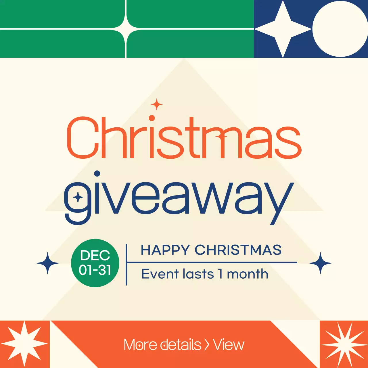 Bài đăng trên mạng xã hội thông báo Giáng sinh hình học màu xanh lá cây