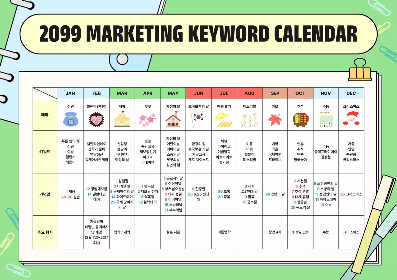 민트 모던 마케팅 캘린더