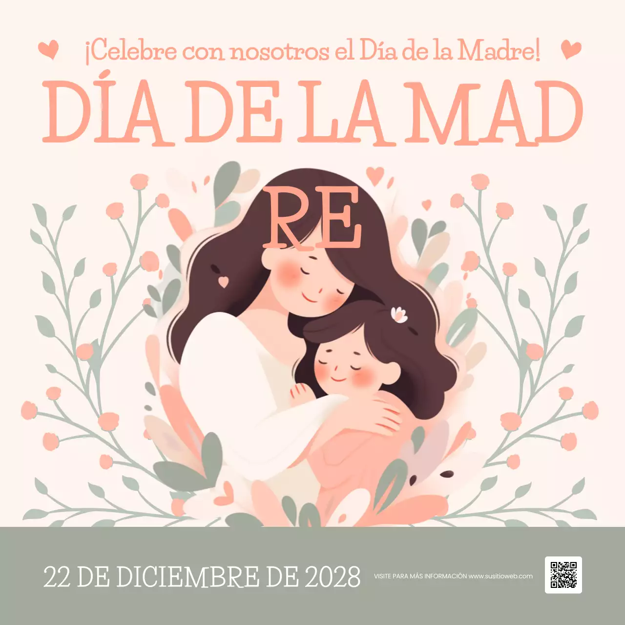 Invitación floral beige para el Día de la Madre