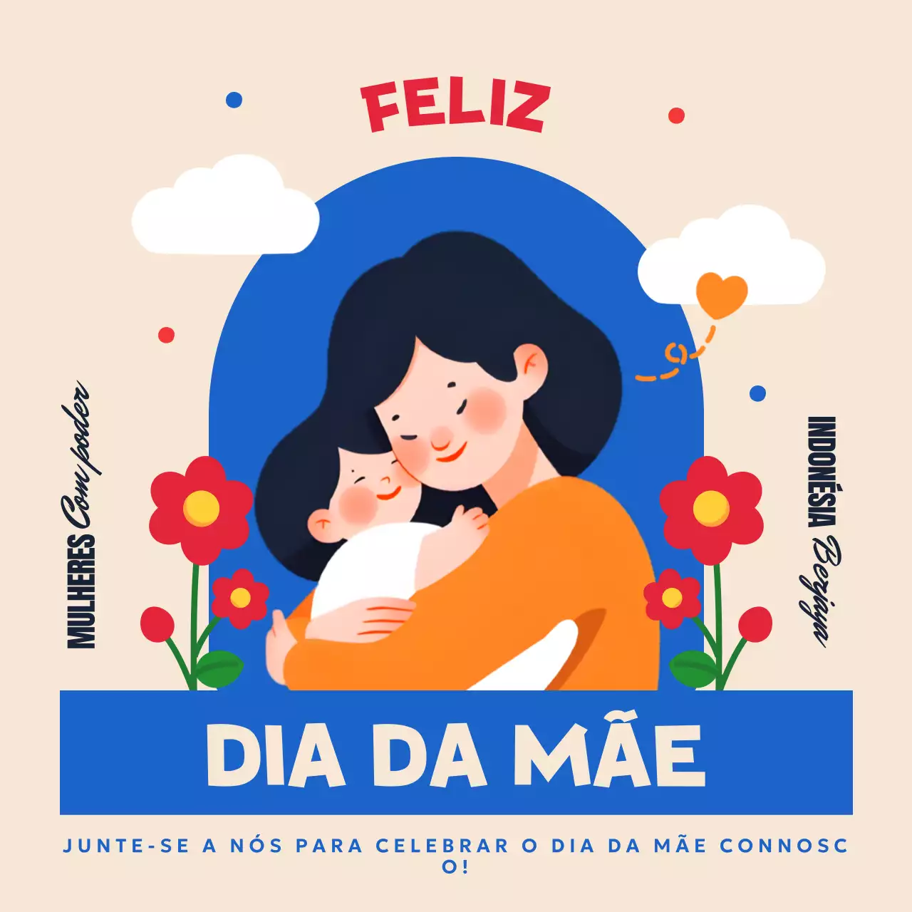 anúncio do dia da mãe azul retro indonésia