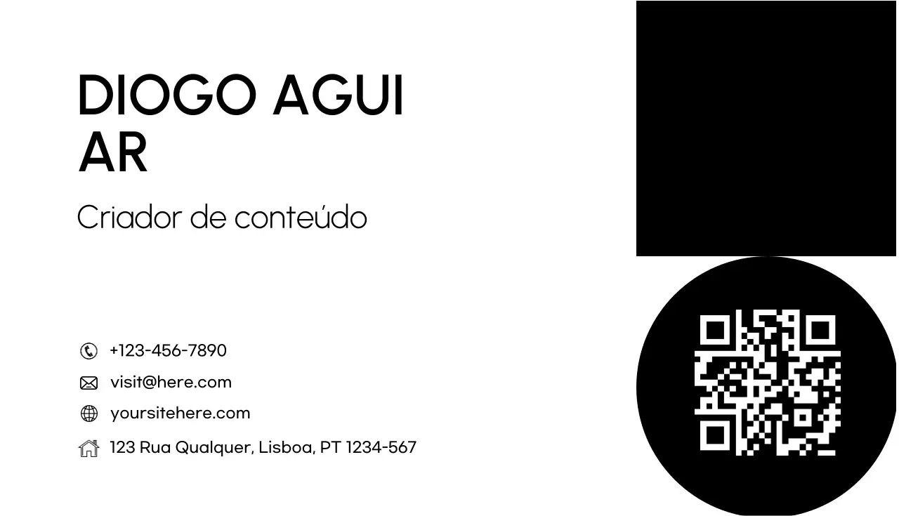 cartão de visita minimalista preto