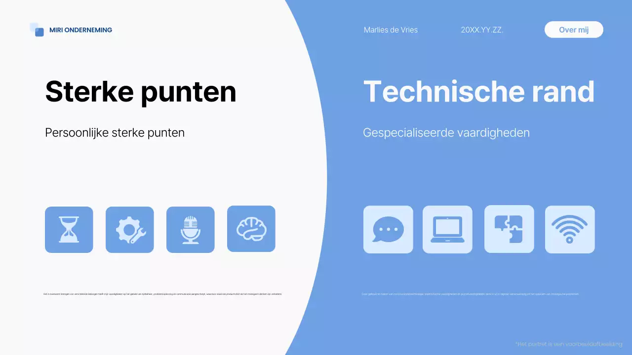 blauwe moderne zelfintroductie pitch