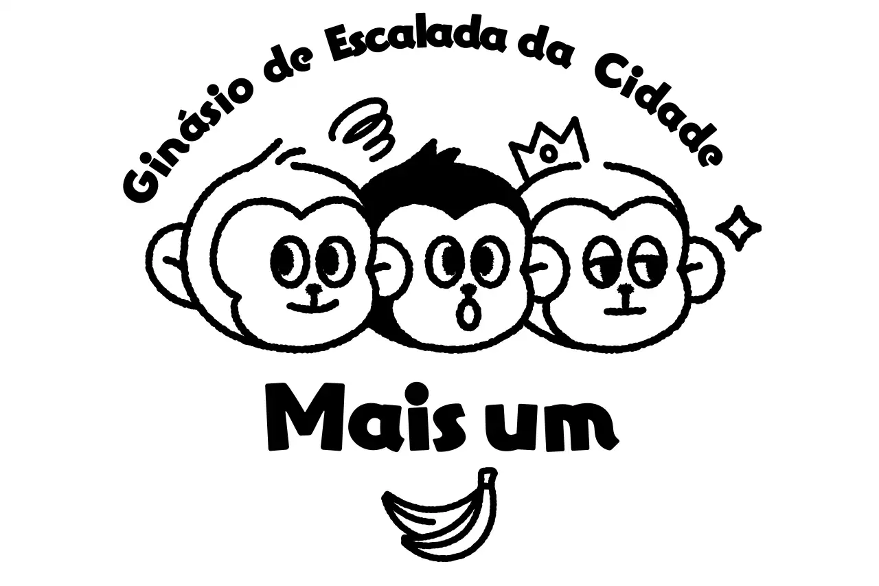 Logótipo desportivo simples com ilustração de três macacos engraçados