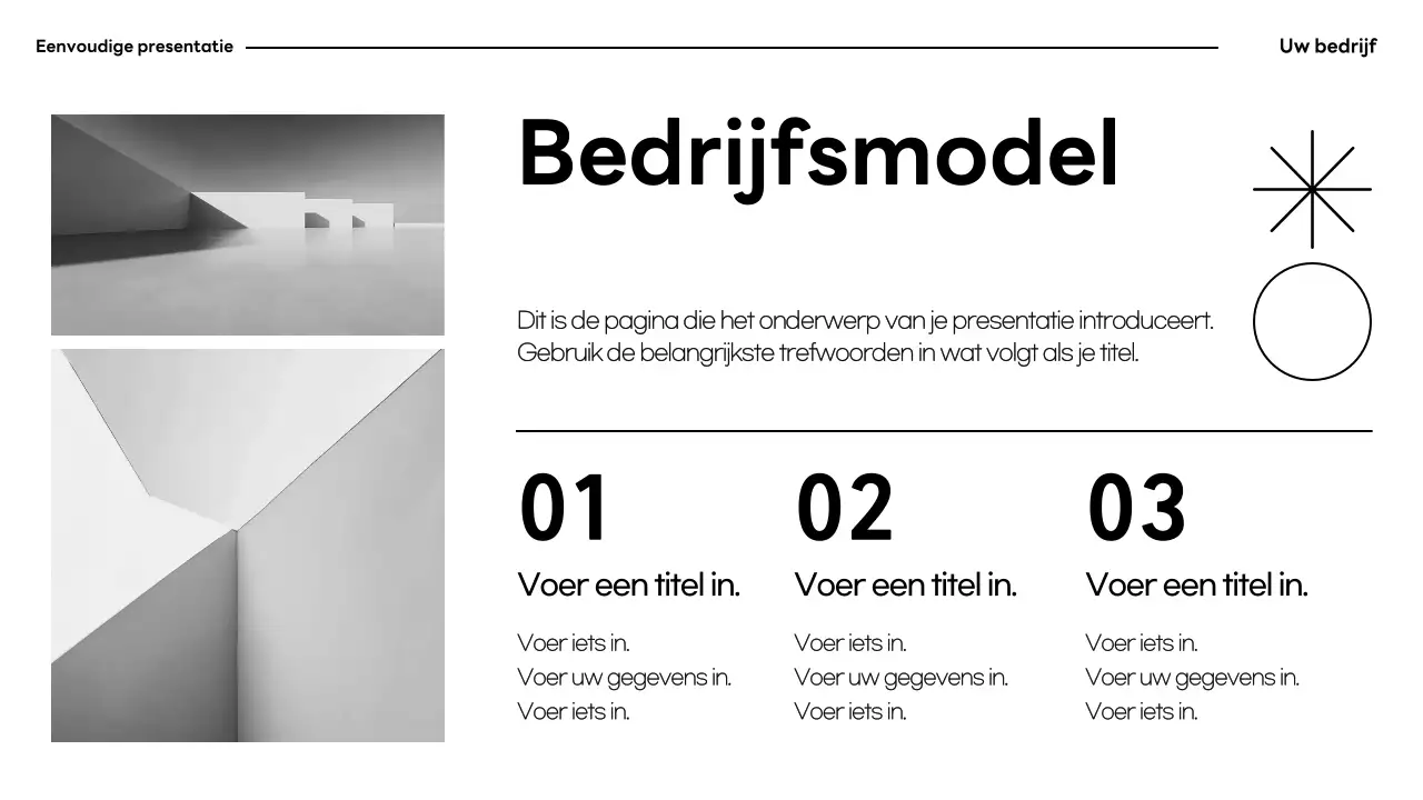 Zwart-wit minimalistische presentatiedocumentatie