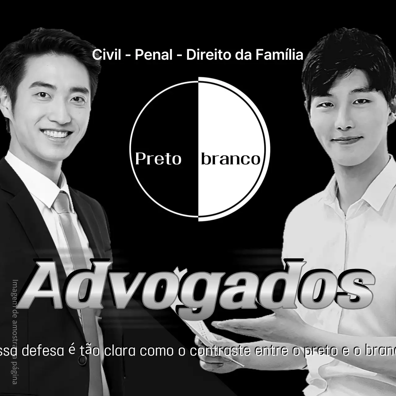 Anúncios de advogados a preto e branco com um contraste de preto e branco