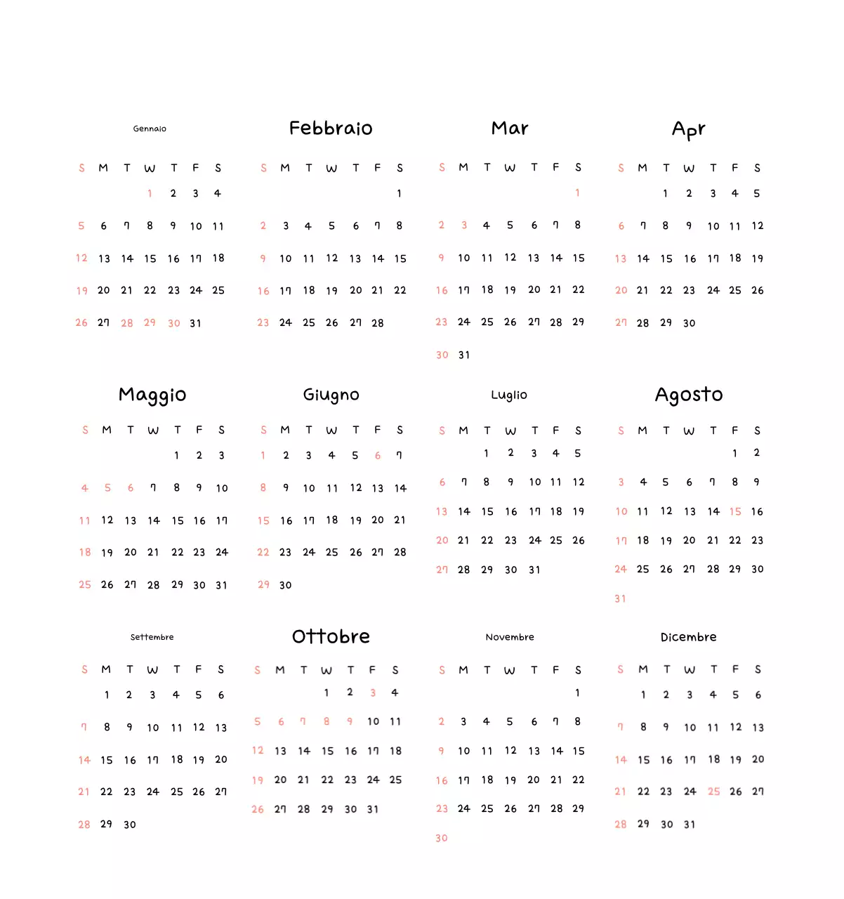 Calendario fotografico di Capodanno