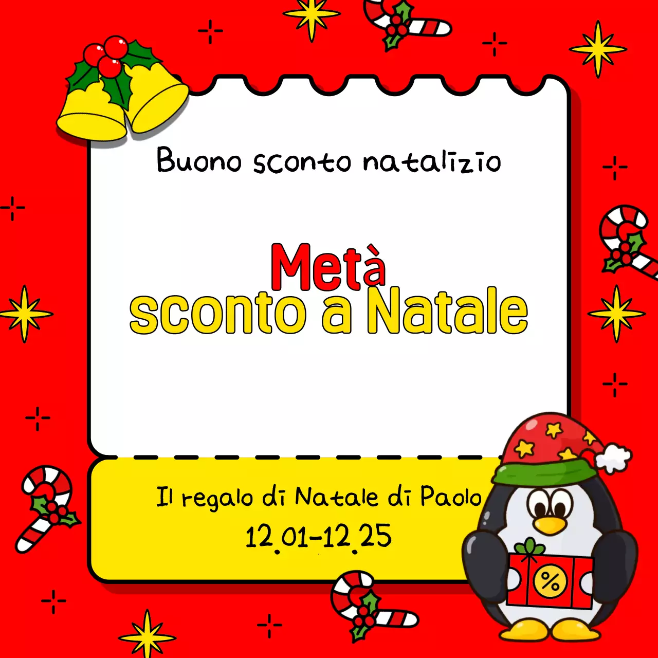 Pubblicizzate il vostro evento natalizio in rosso e verde con questo simpatico annuncio natalizio.