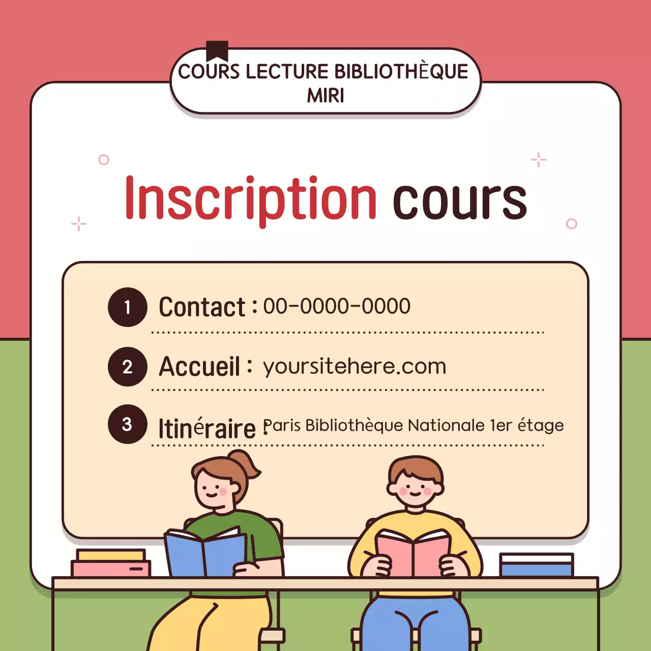 Promouvoir les événements de lecture de la bibliothèque rouge et verte