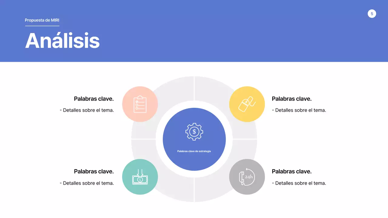 Una propuesta con formas limpias en azul y amarillo