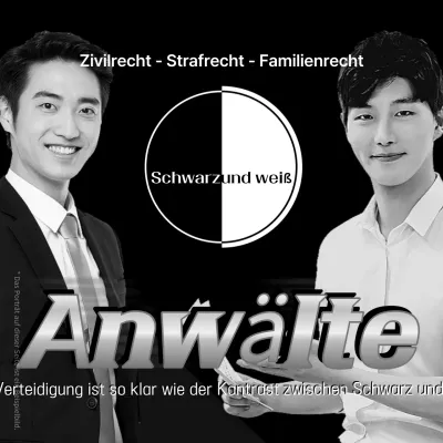 Schwarz-weiße Anwaltsanzeigen mit einem Kontrast aus Schwarz und Weiß