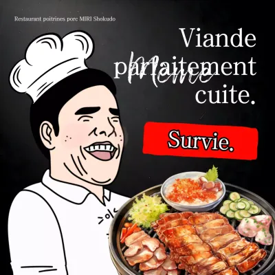 Parodie en noir et blanc d'une publicité pour un restaurant de viande