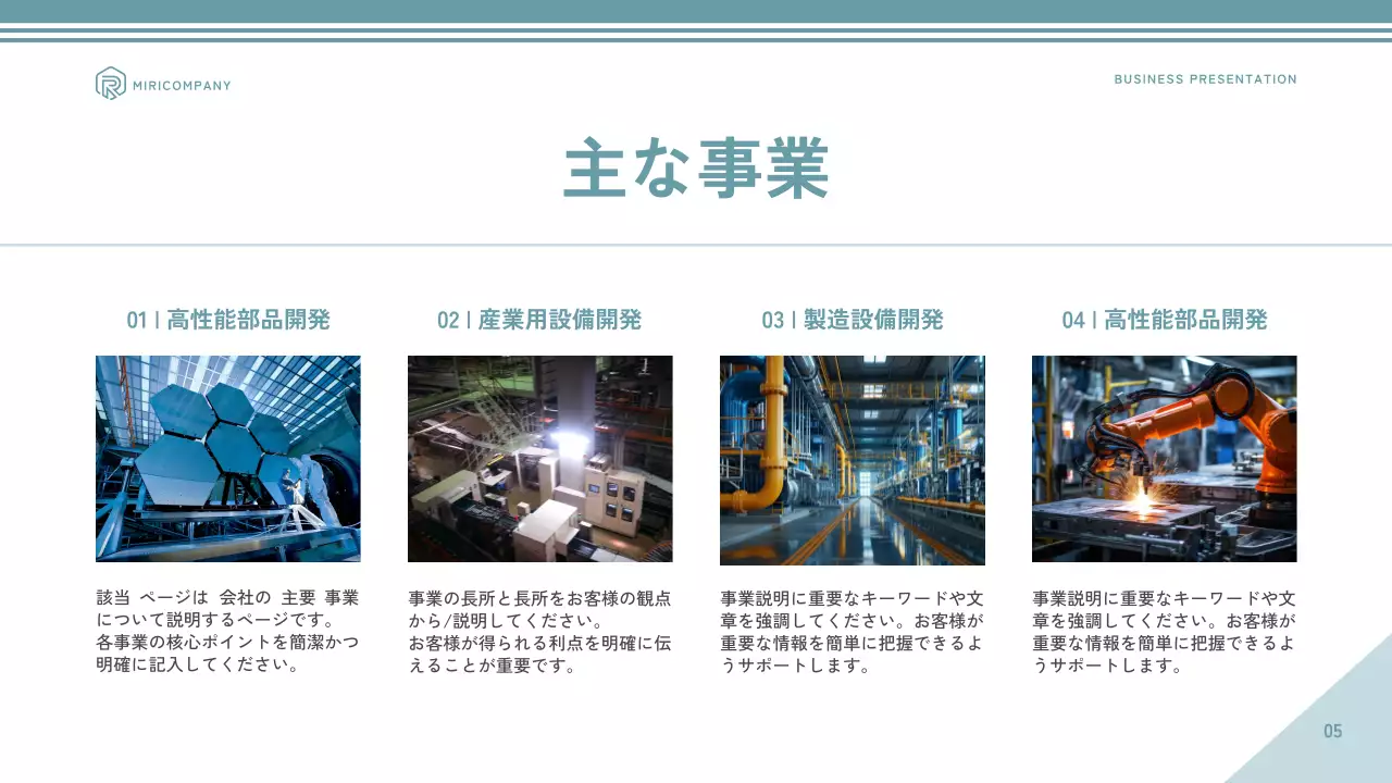 青 モダン 事業 ポートフォリオ プレゼンテーション