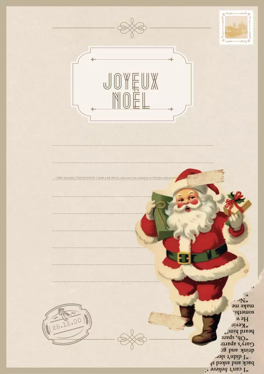 Carte postale beige de Noël