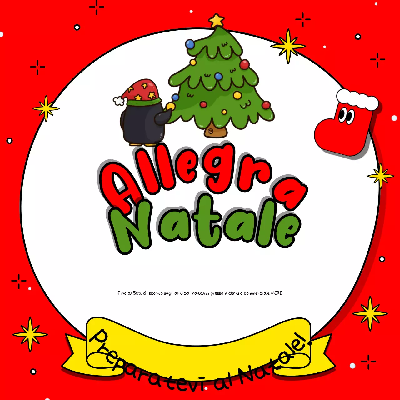 Pubblicizzate il vostro evento natalizio in rosso e verde con questo simpatico annuncio natalizio.