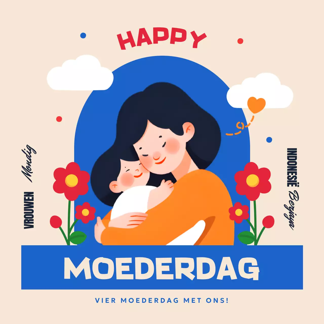 blauw retro indonesie moederdagaankondiging