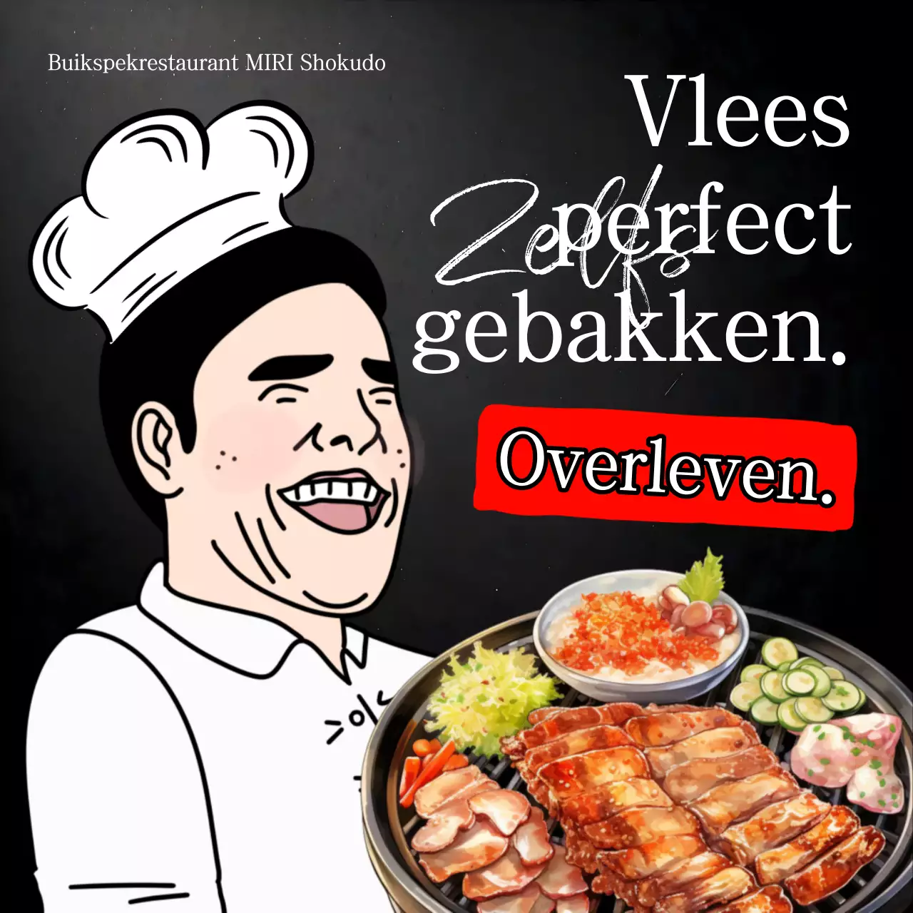 Een zwart-wit parodie op een vleesrestaurant