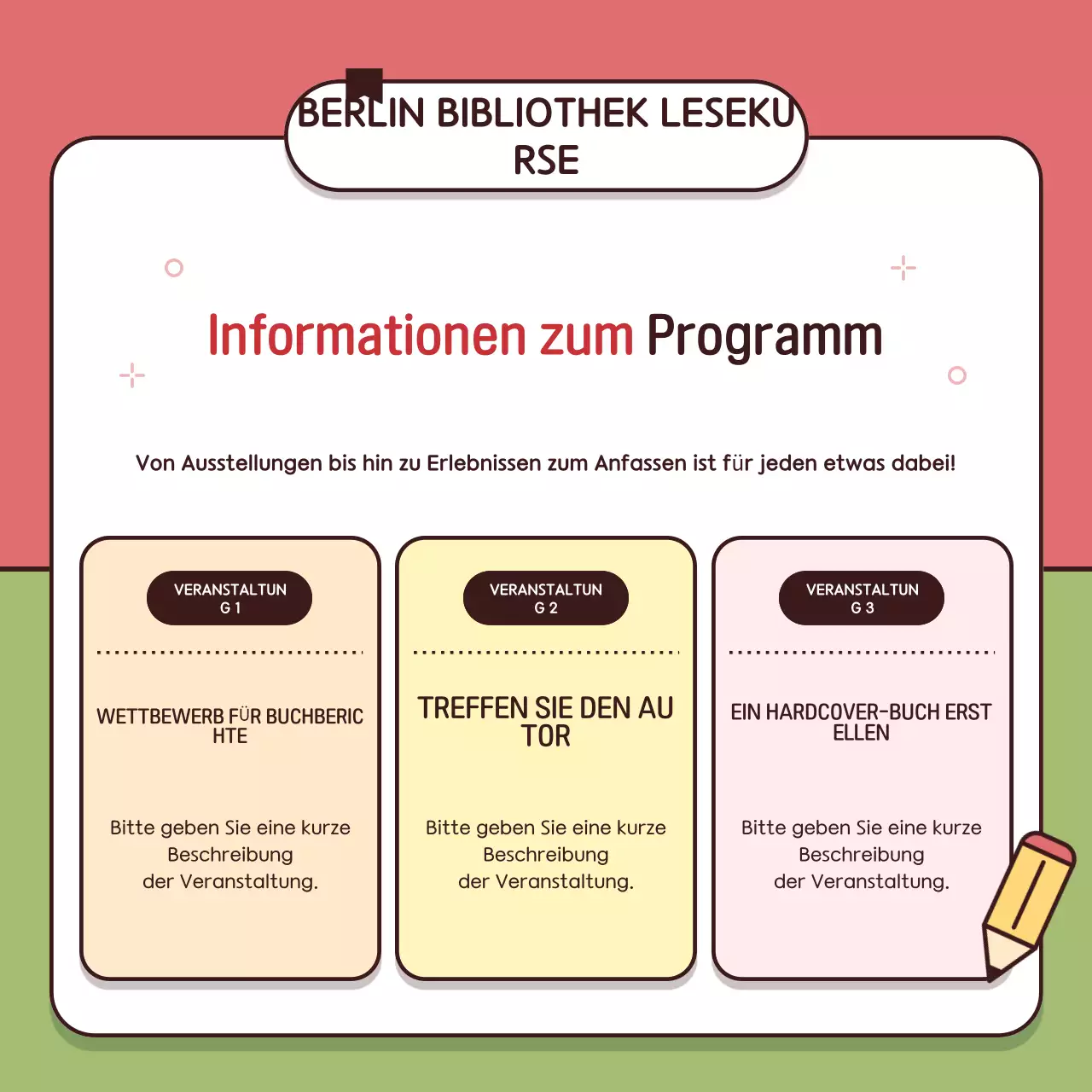 Förderung von Leseveranstaltungen in roten und grünen Bibliotheken