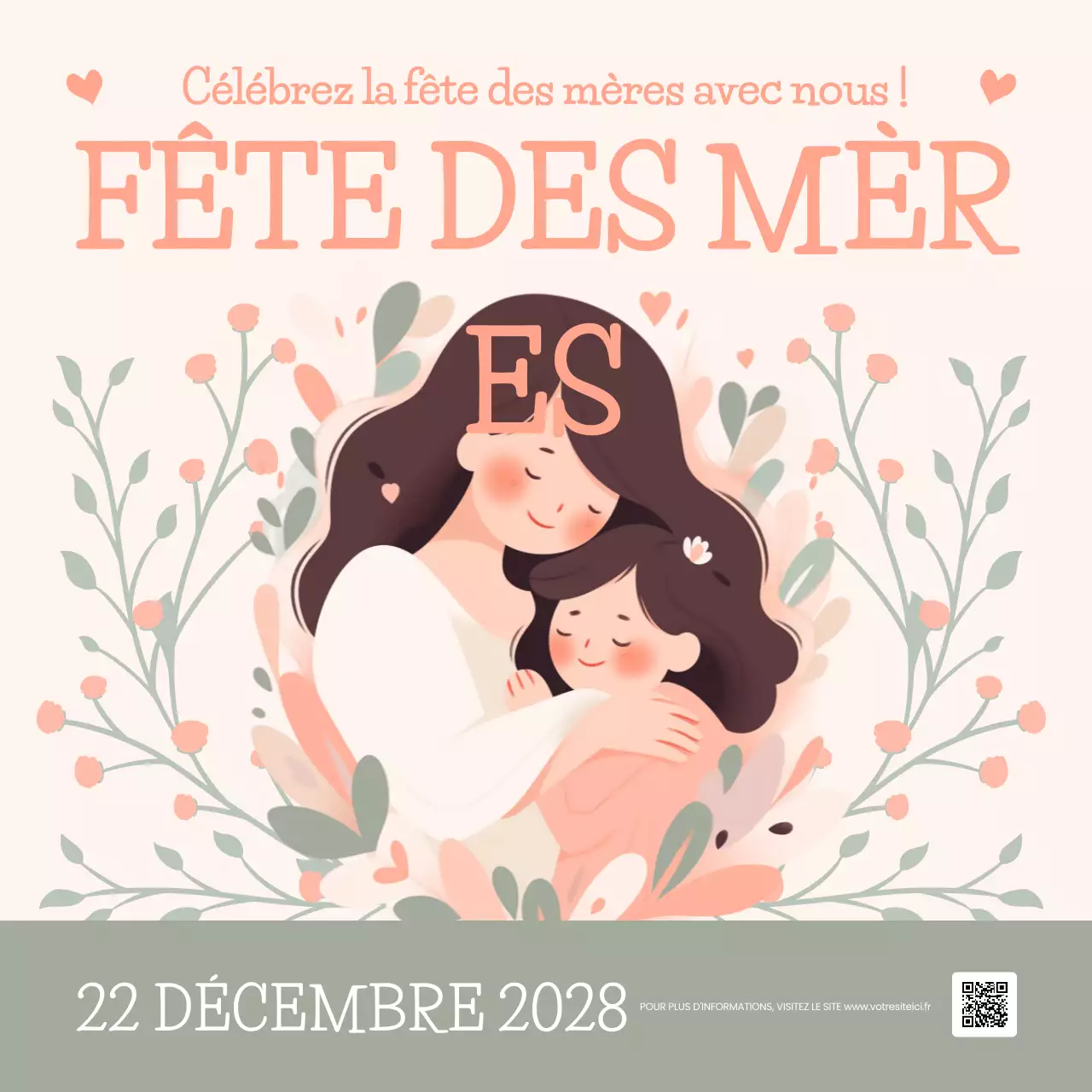 invitation fleurie beige pour la fête des mères