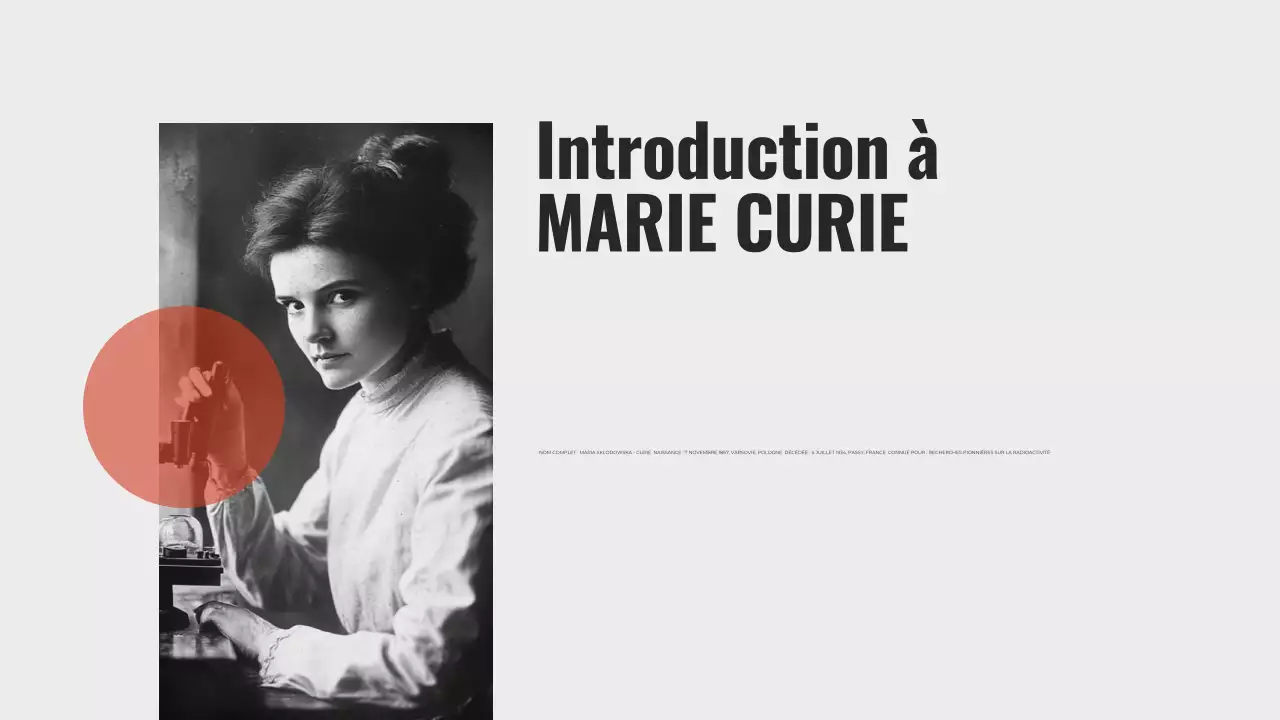 Explorer la vie de Marie Curie Présentation minimaliste