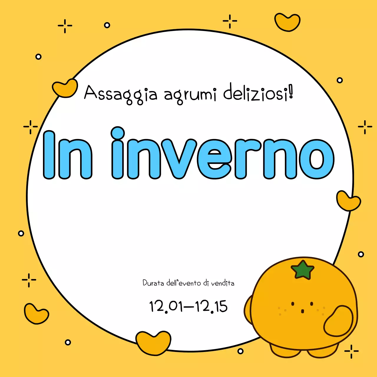 Pubblicizzare un evento invernale in giallo e arancione