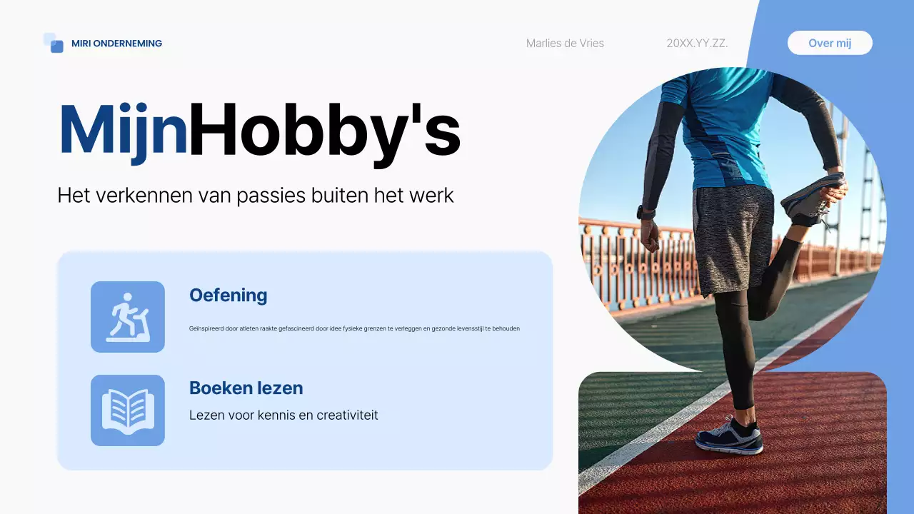 blauwe moderne zelfintroductie pitch