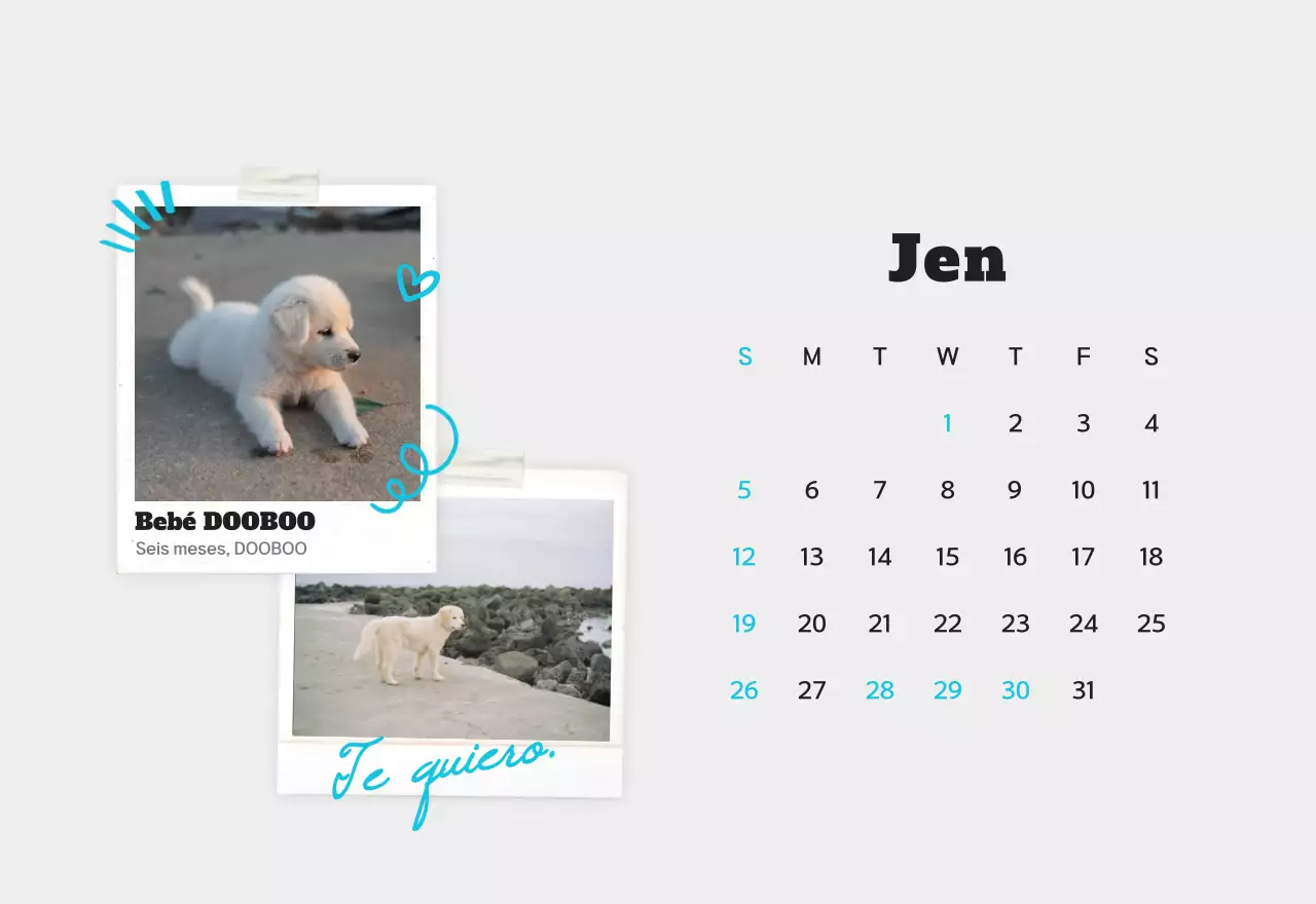 Calendario de fotos de mascotas blanco y limpio