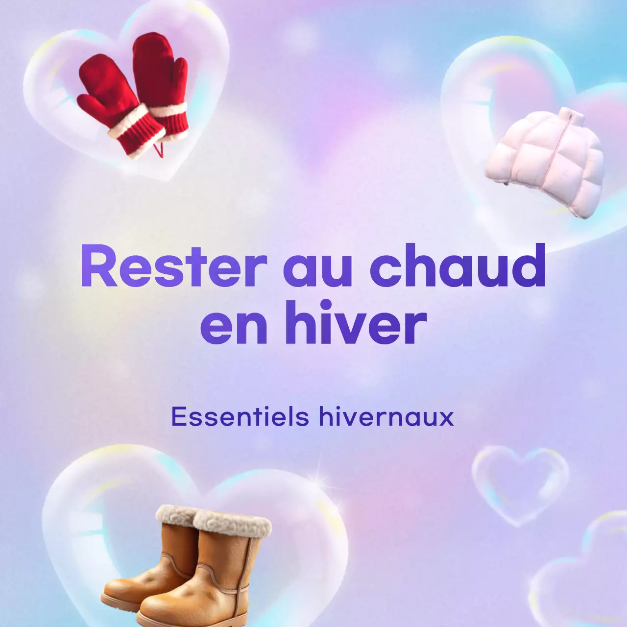 Publicité pour des produits d'hiver mauves et douillets