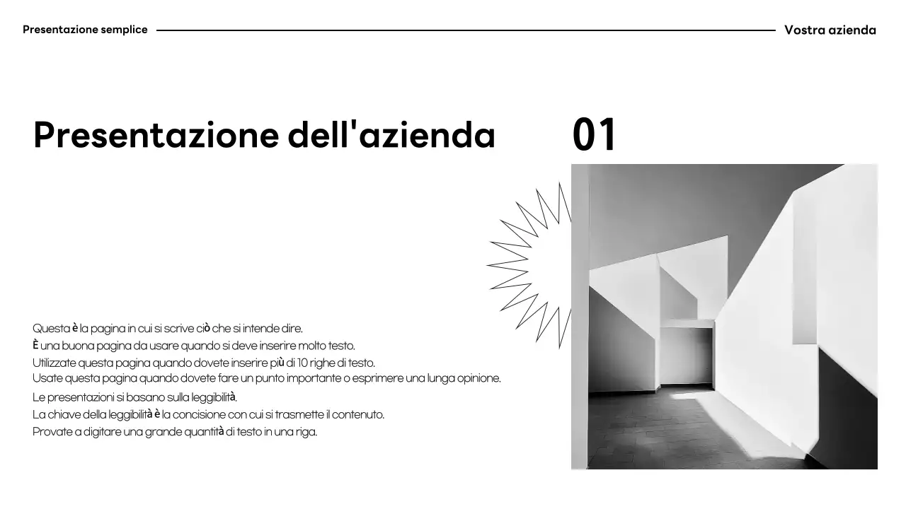 Documentazione di presentazione minimalista in bianco e nero