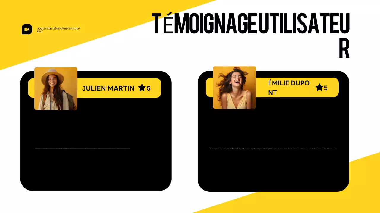 Présentation du service de déménagement jaune et blanc