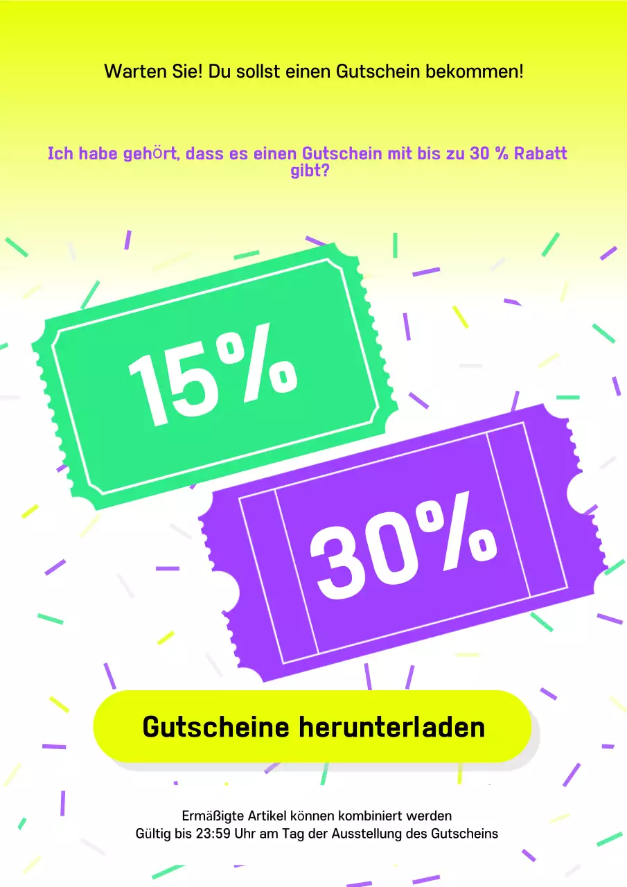 Bewerben Sie Coupons in einem knalligen gelb-lila Stil