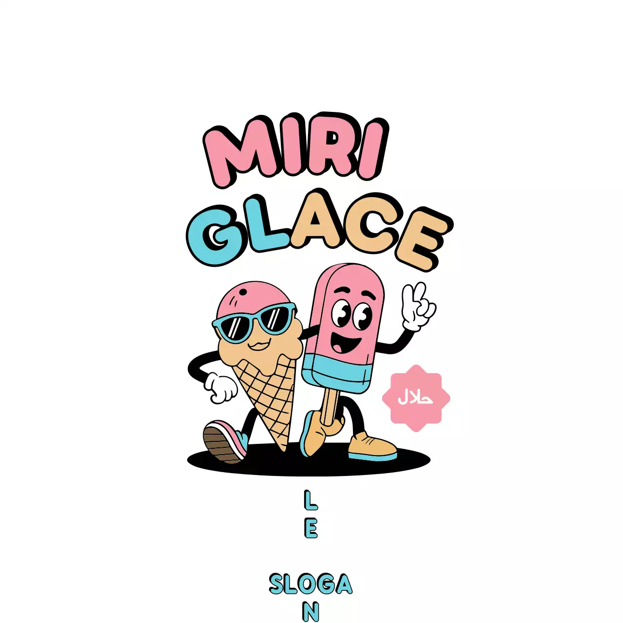 publicité pour une crème glacée en bande dessinée pastel