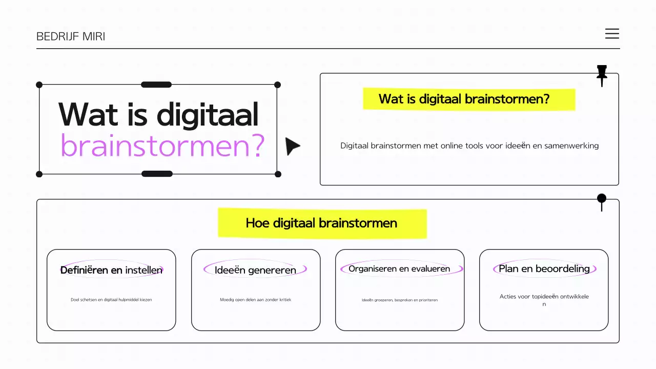 Paars en wit brainstormen infografische presentatie