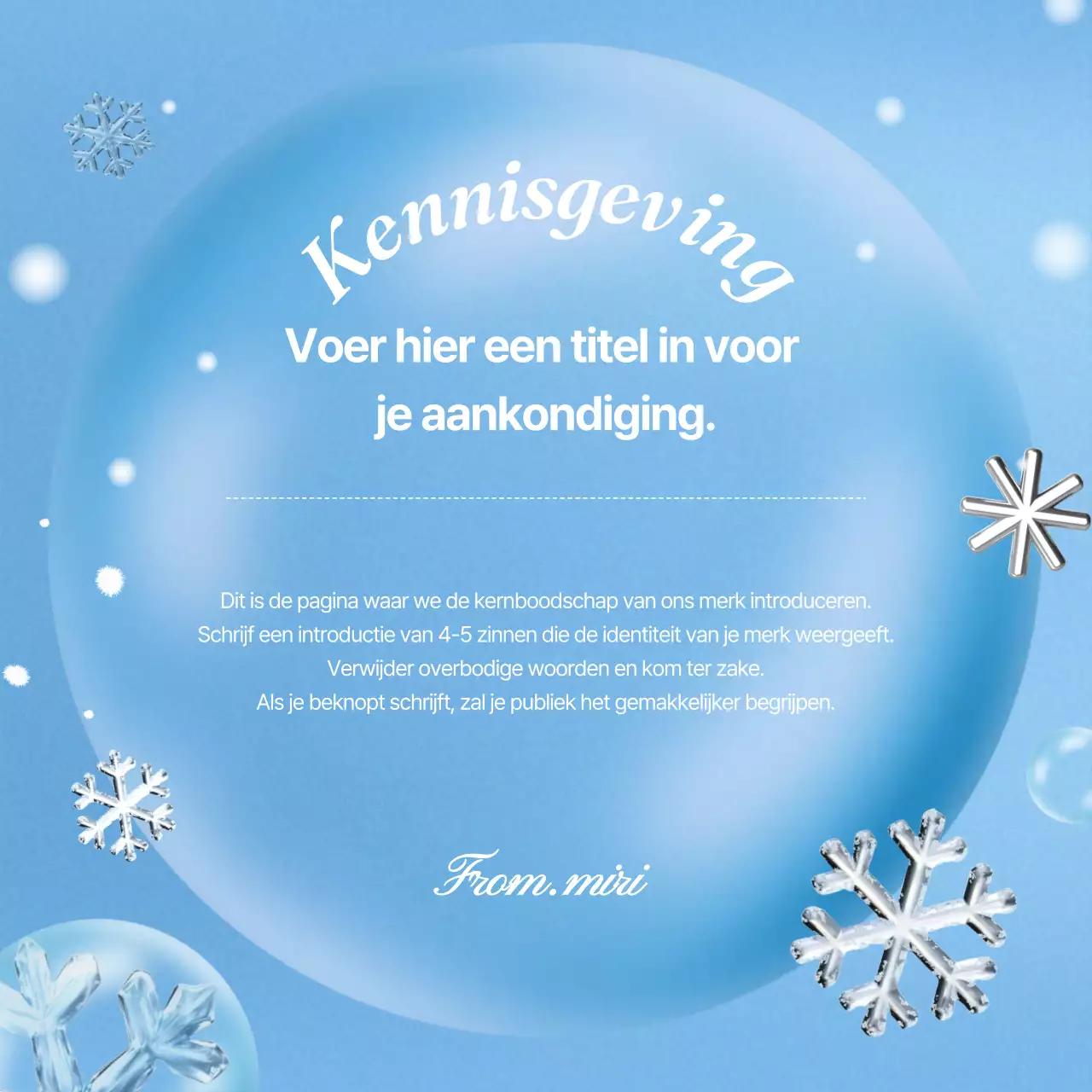 Een lichtblauwe, winterse merkreclame