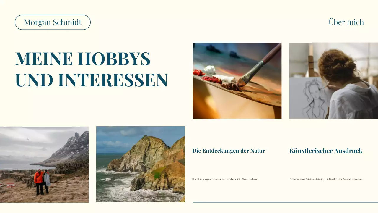 Teal und Beige Modern Über mich Einleitung