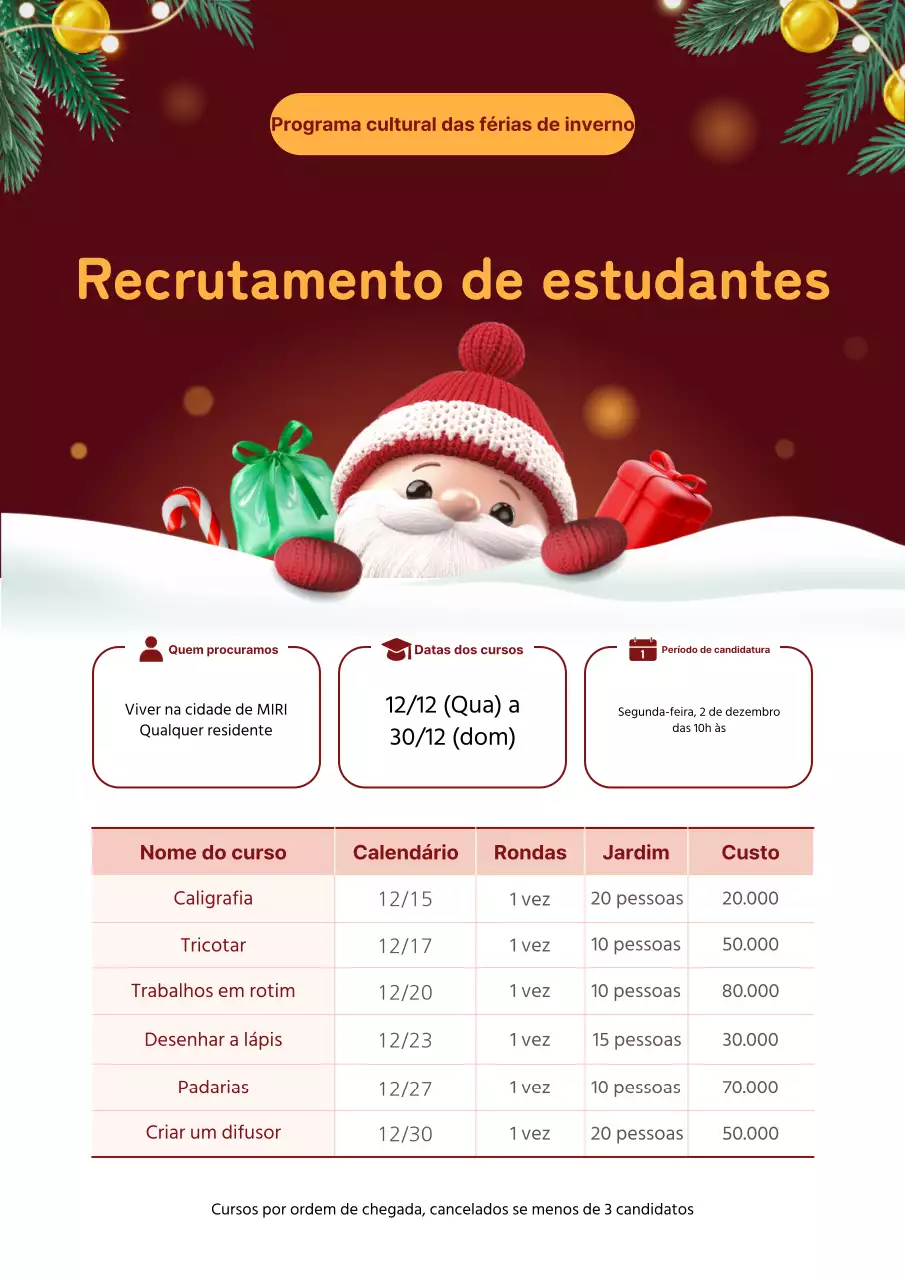 Recrutamento para as férias de inverno