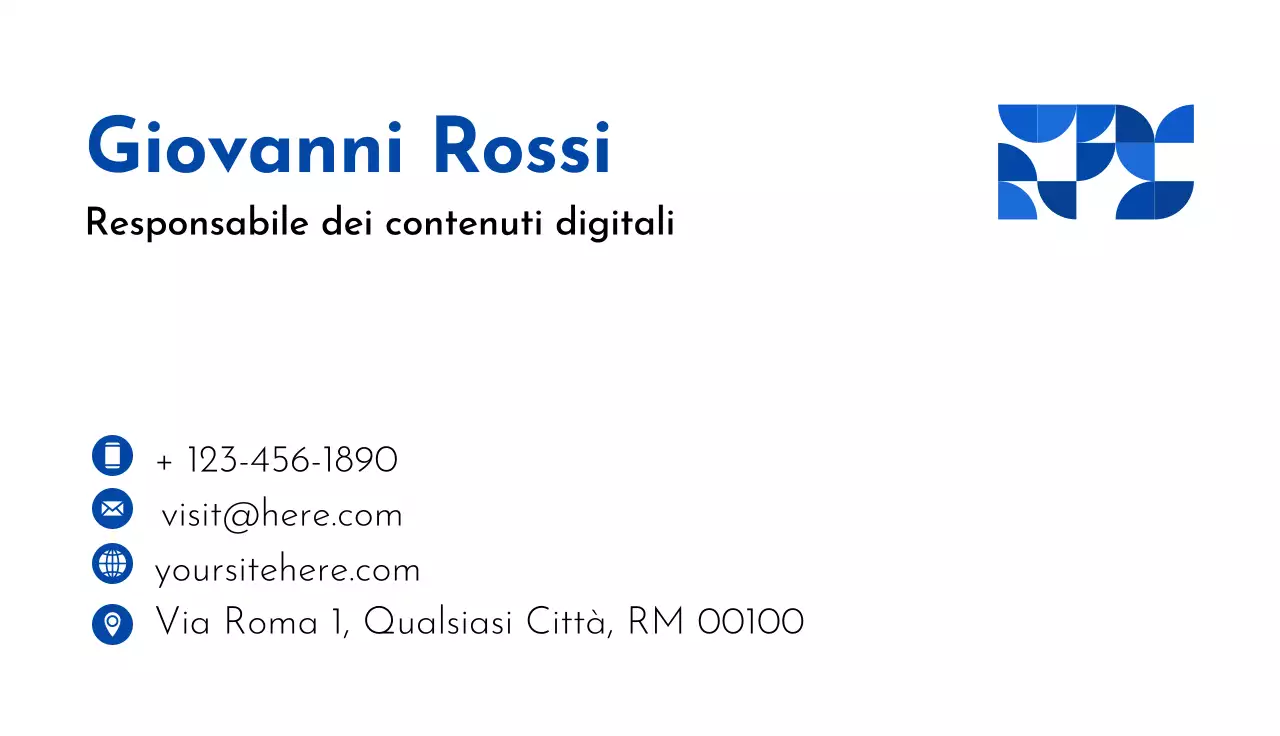 biglietto da visita moderno blu-bianco digital content manager