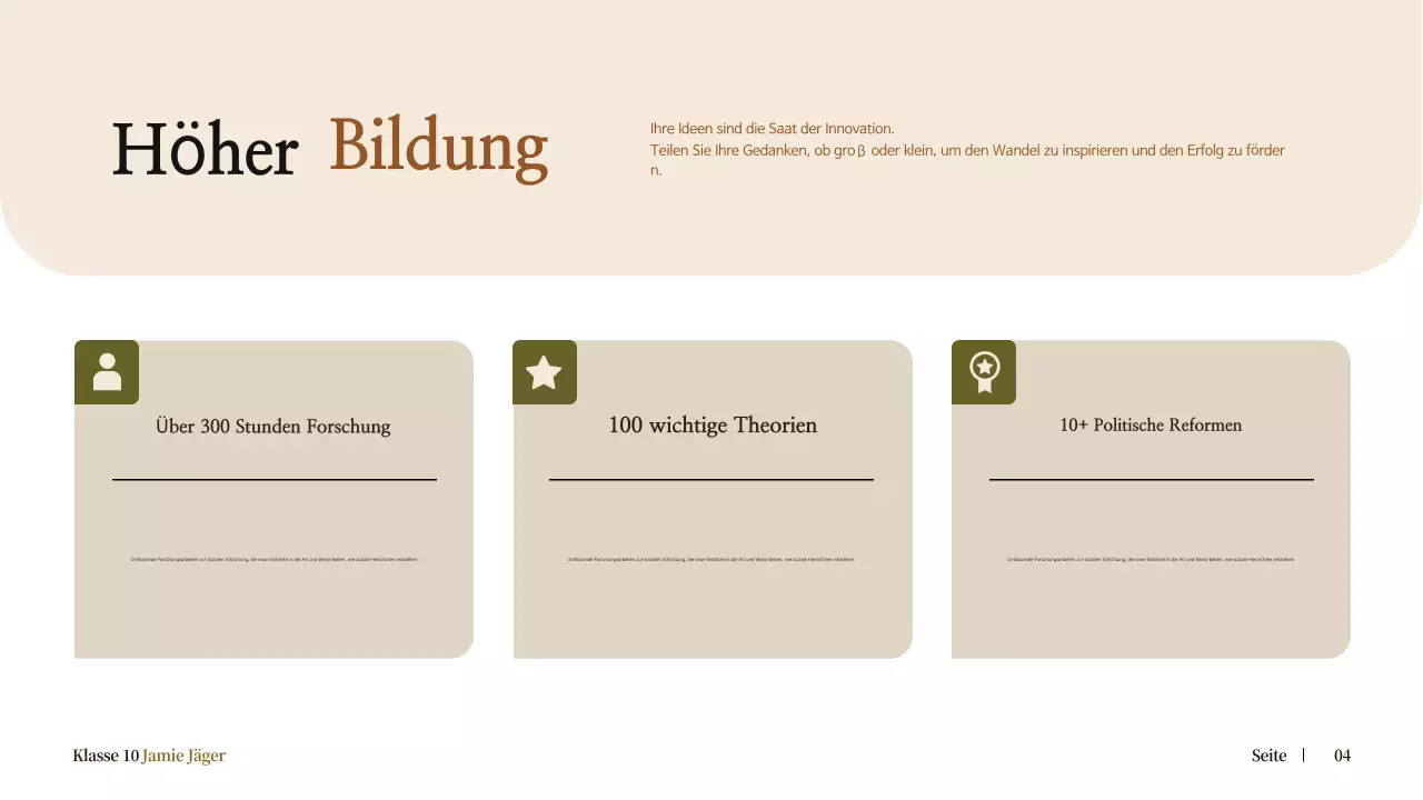 beige klassische Biographie für die Schulankündigung