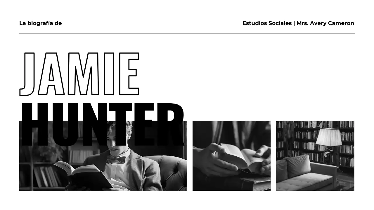 Presentación de biografías en blanco y negro