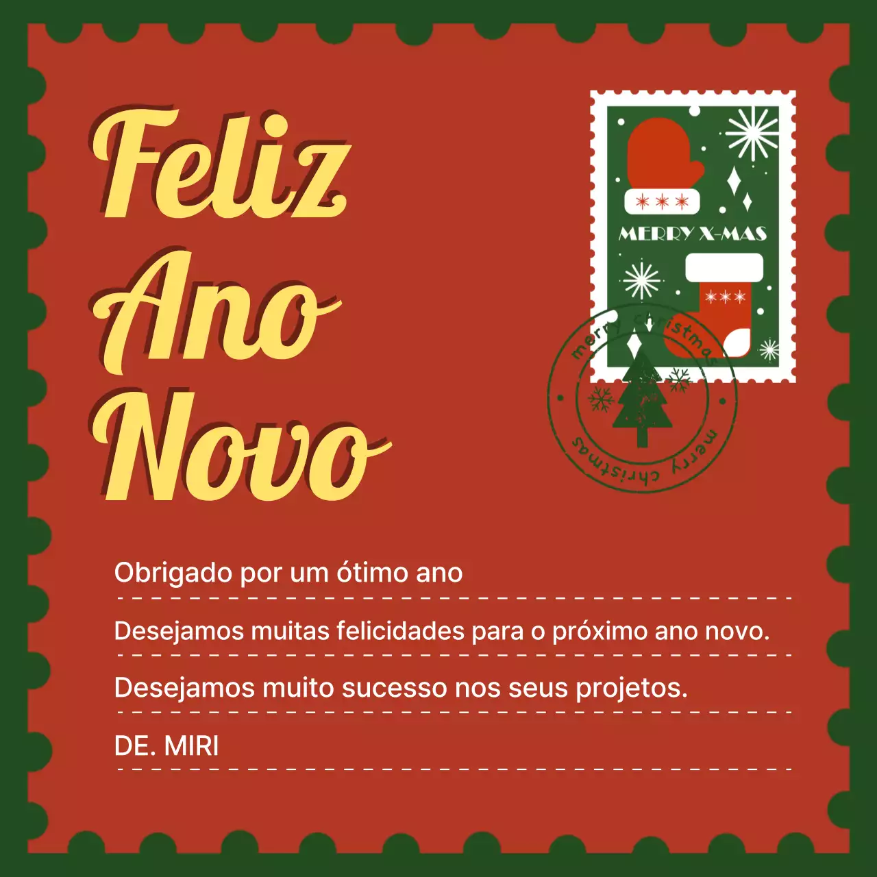 Postal de Ano Novo Vintage Vermelho