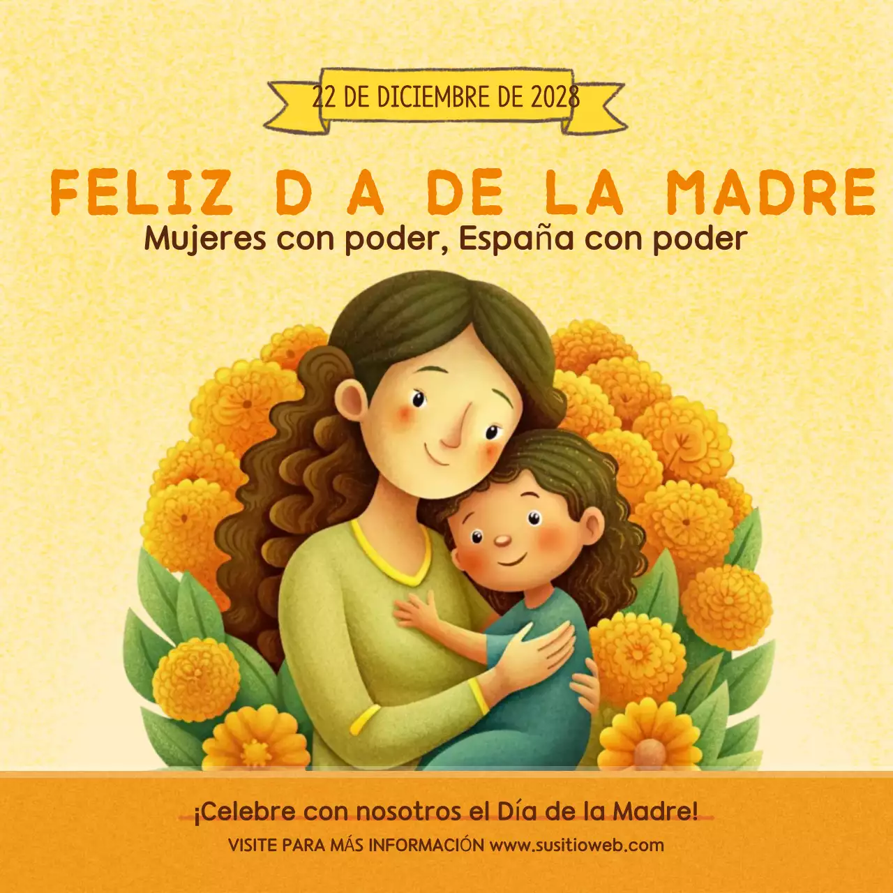 Invitación floral amarilla para el Día de la Madre