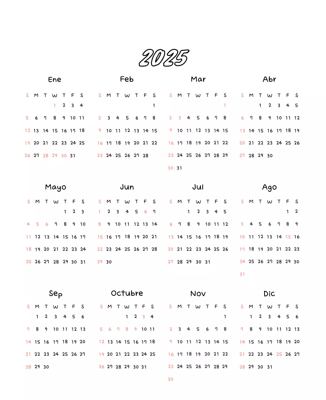 Adorable calendario de Año Nuevo