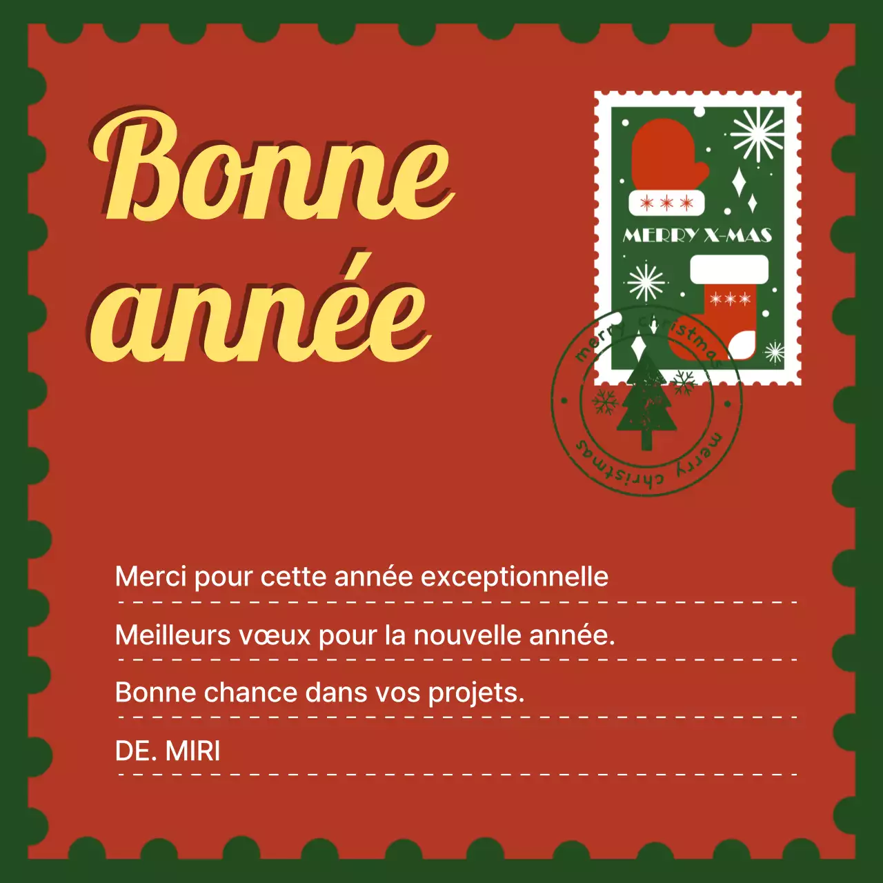 Carte postale vintage rouge du Nouvel An