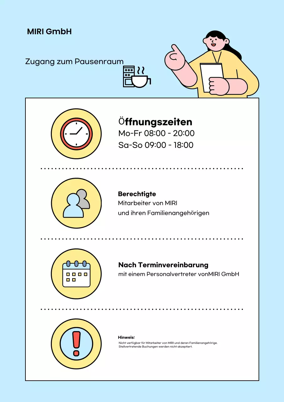 Ein Leitfaden für einen hellblauen, sauberen Pausenraum in Unternehmen